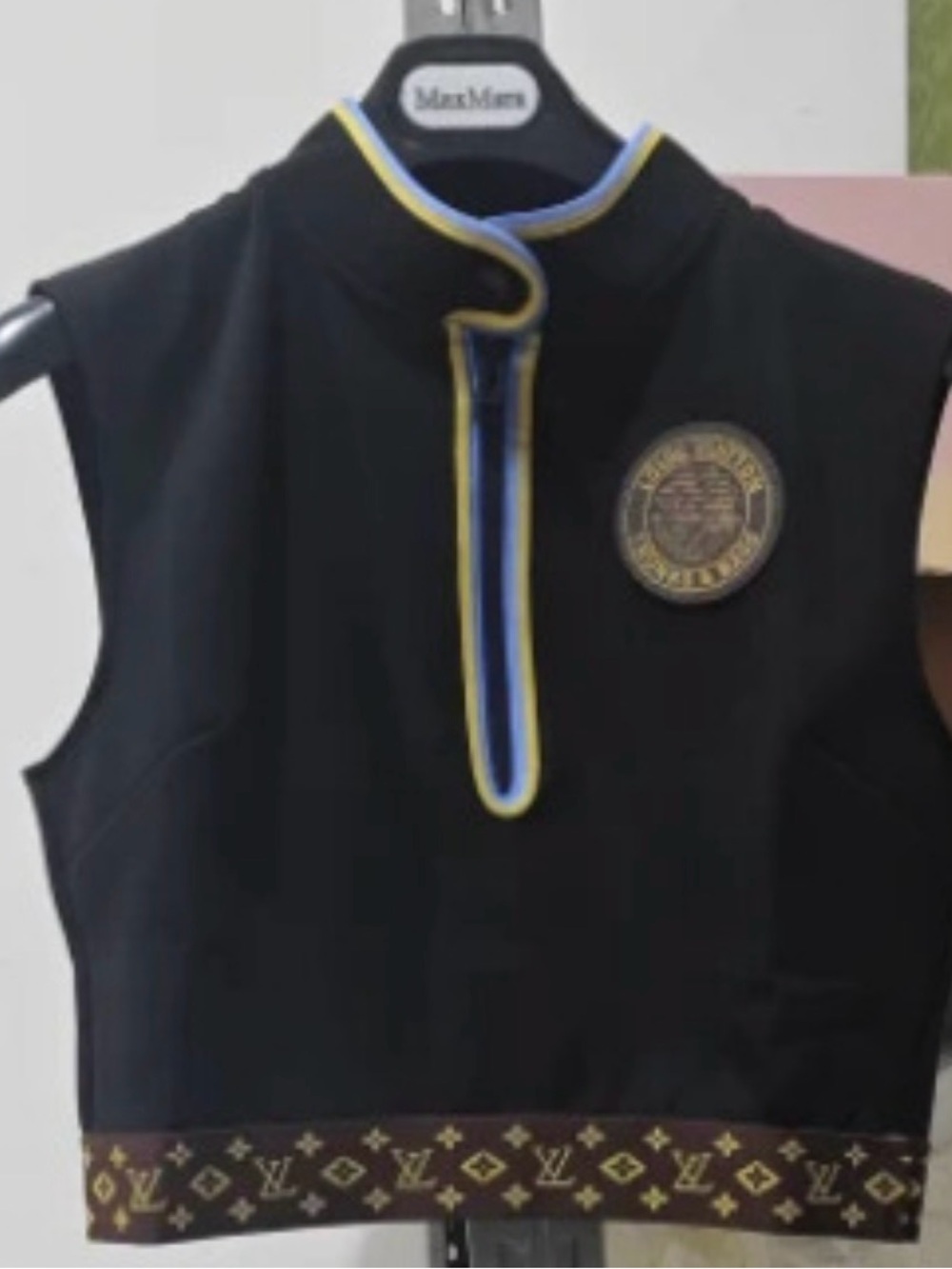 Black Cropped Shell with Blue and Yellow Trim